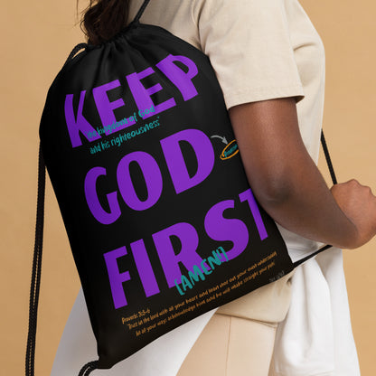 Keep God First Drawstring Bag