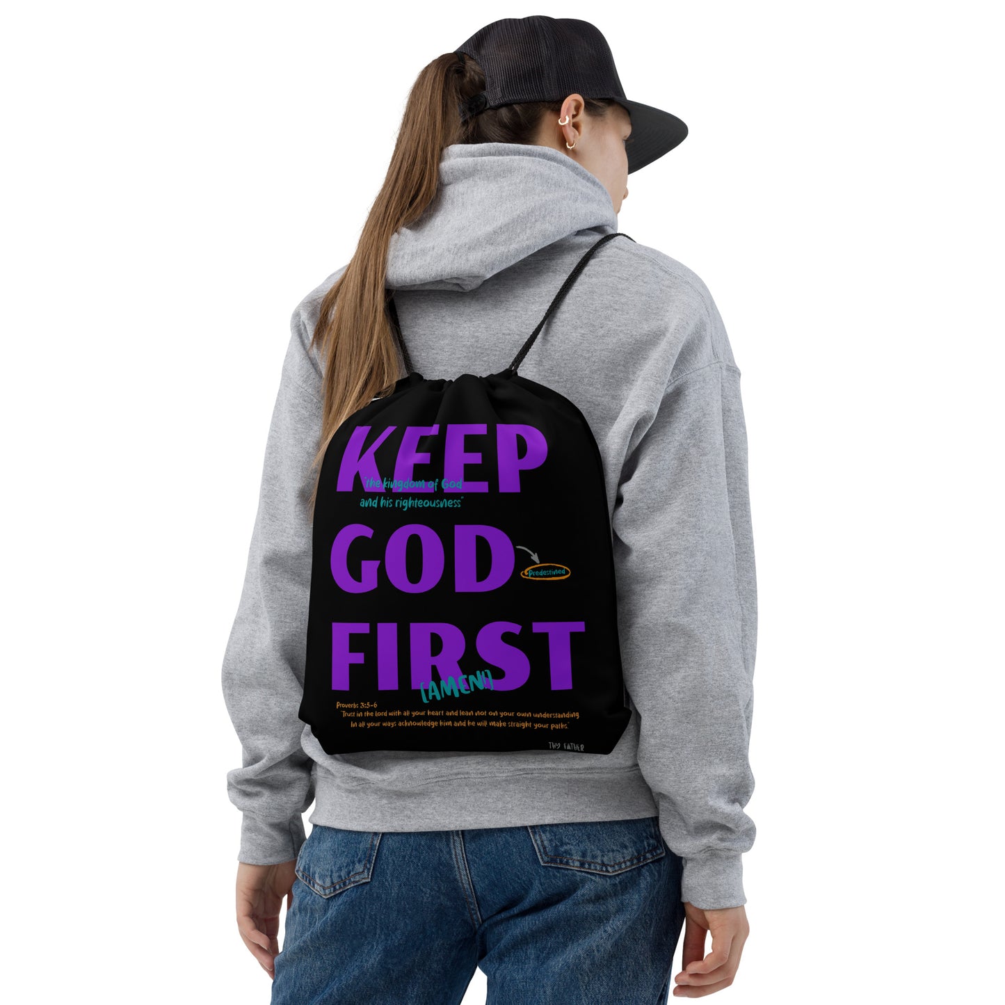 Keep God First Drawstring Bag